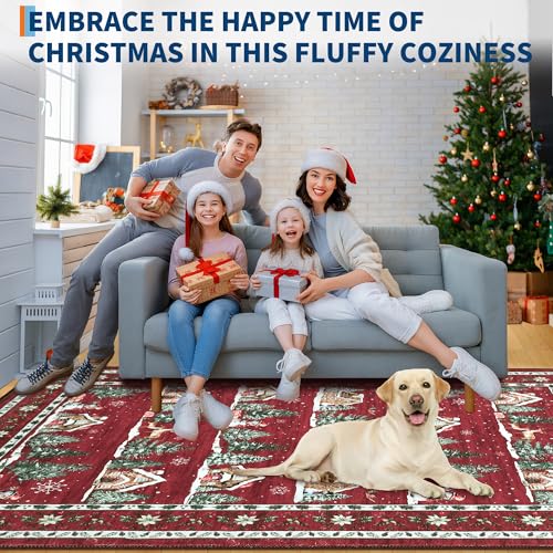 GarveeHome 9x12 Christmas Area Rug - Red, Non-Slip, Machine Washable