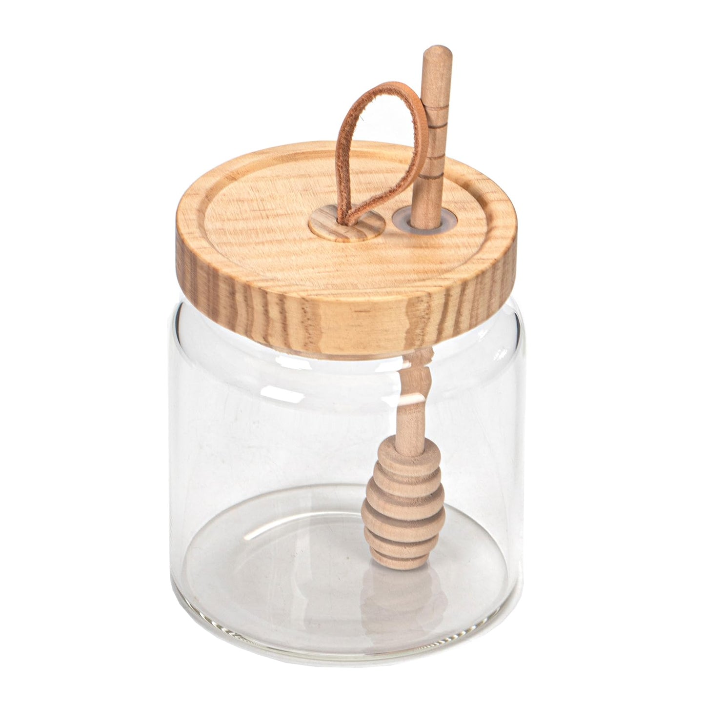 KEKEHOME Honey Pot Airtight Glass Honey Jars with Dipper Stick and Wooden Lid, Honey Bottle Containers for Storing Honey, Honey Holder for Home Kitchen