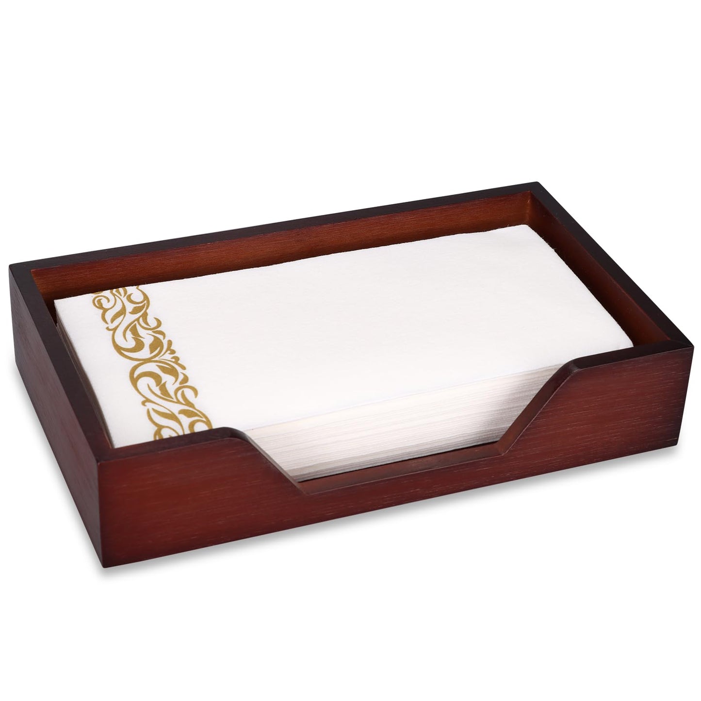 Gtencemen Bamboo Napkin Holder for Kitchen Table Bathroom Paper Towel Holder Farmhouse Flat Napkin Holders Brown Guest Towel Holder Hand Towel Tray Rectangle Napkin Holder