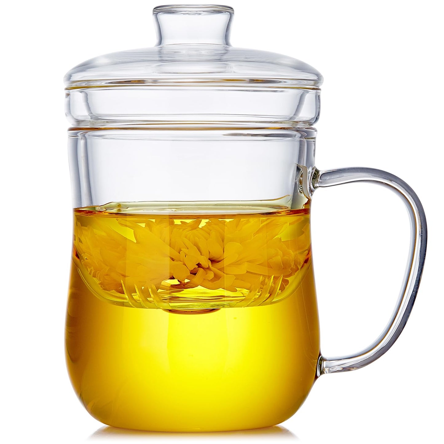 DOPUDO Glass Tea Cup with Infuser and Lid, 12oz/350ml Large Borosilicate Teacup, Clear Mug for Loose Leaf Tea, Birthday Gift for Tea Lover