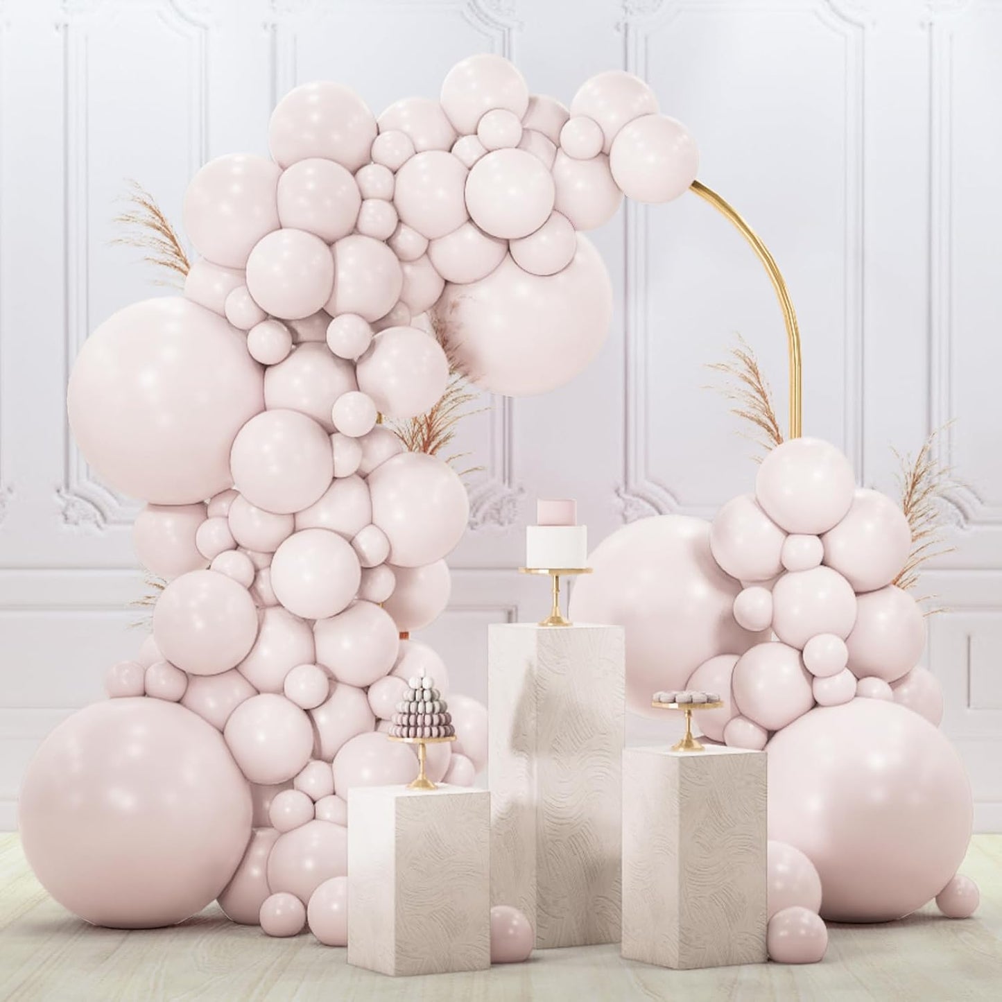 PartyWoo Beige Balloon Arch Kit - 120pcs in Various Sizes for Weddings, Graduations, & Baby Showers
