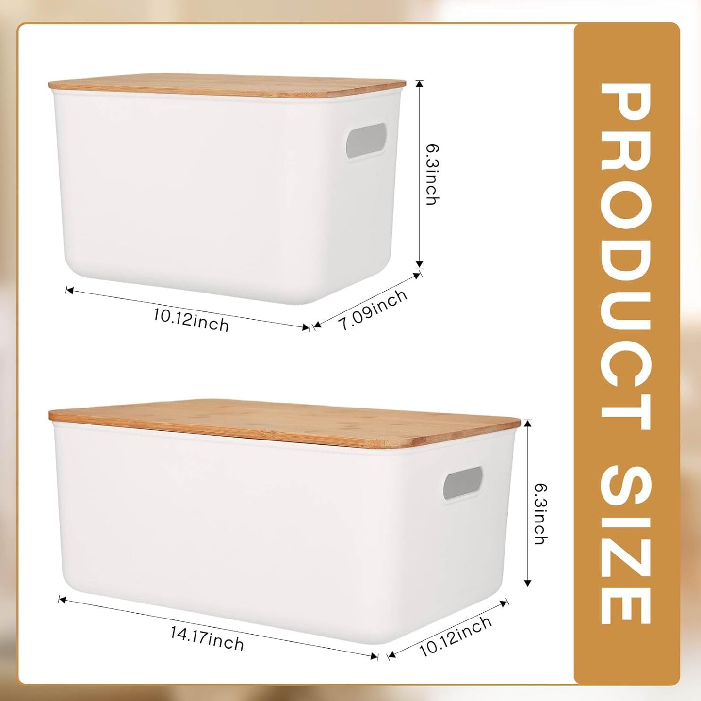 Suzile Plastic Storage Bins - 6 Pack Stackable Containers with Bamboo Lids for Organizing Ornaments & Documents | Multiple Sizes