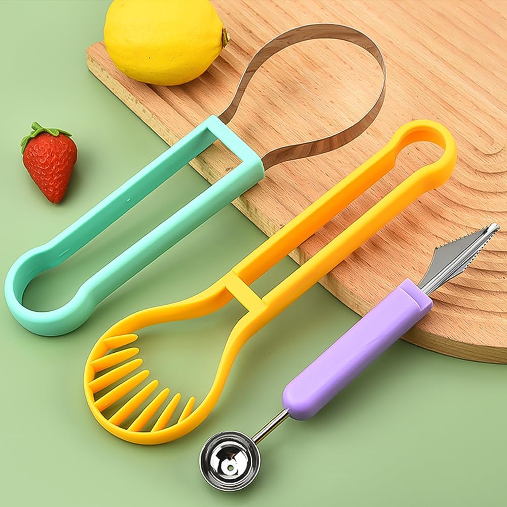 Skiennix Watermelon Slicer Cutter - 4-in-1 Stainless Steel Tool for Easy Fruit Carving | Multicolor