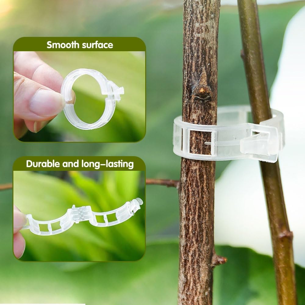 Skiennix Plant Support Clips - Reusable Plastic Clips for Climbing Plants | 50 Green Tomato Clips