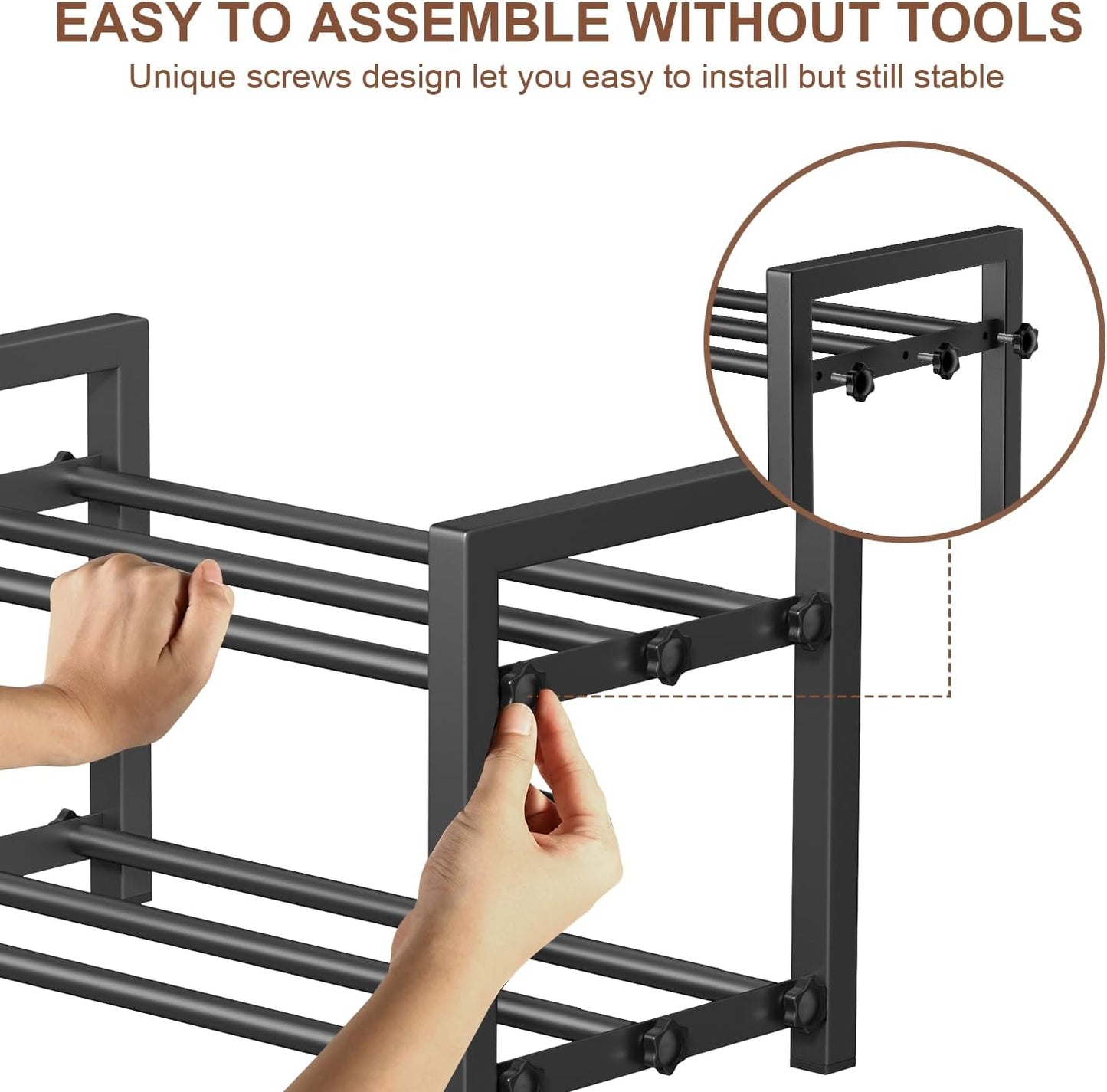 Skiennix 2-Tier Expandable Shoe Rack - Adjustable Heavy-Duty Metal Organizer for Entryway | Black