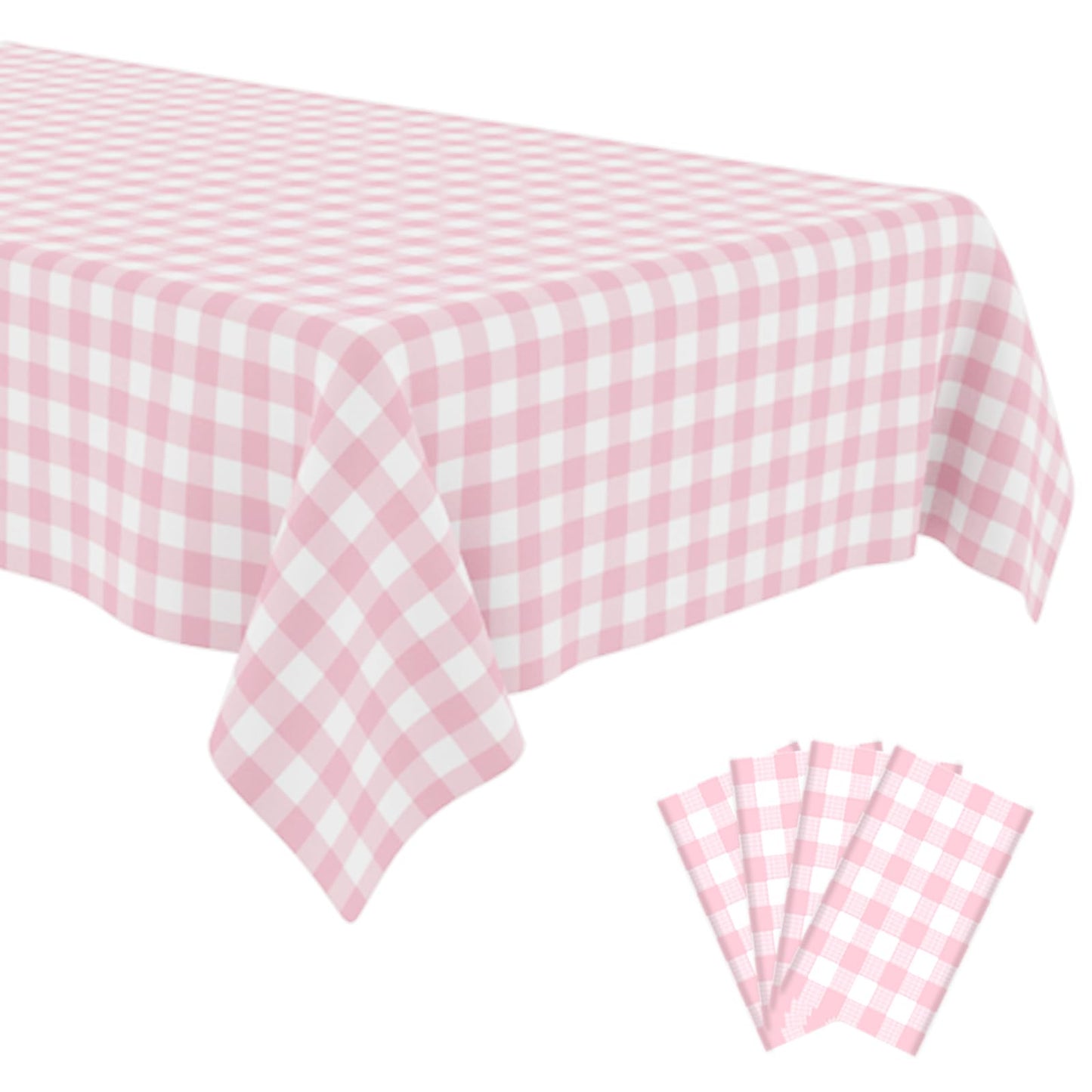 OLIVBIN 4 Pack Pink and White Checkered Tablecloth Pink Checkered Flag Tablecloth, Disposable Plastic Gingham Table Cover for Parties, Race Car Birthday Party, Birthday, Outdoor Picnic, 54 × 108 Inch