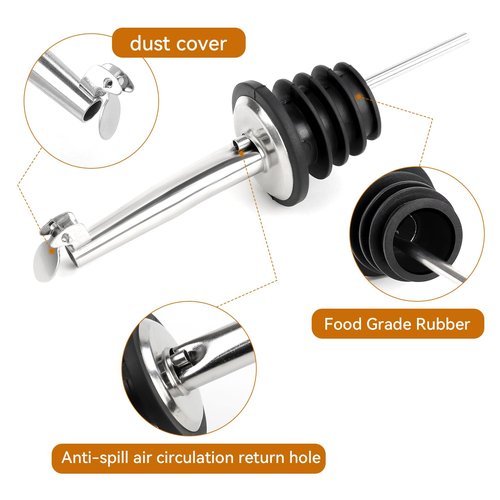 12 Pack Liquor Pour Spout with Dust Caps Stainless Steel Pourers Spouts for Alcohol, Olive Oil, Bar Bartender Accessories (Automatic Cover)