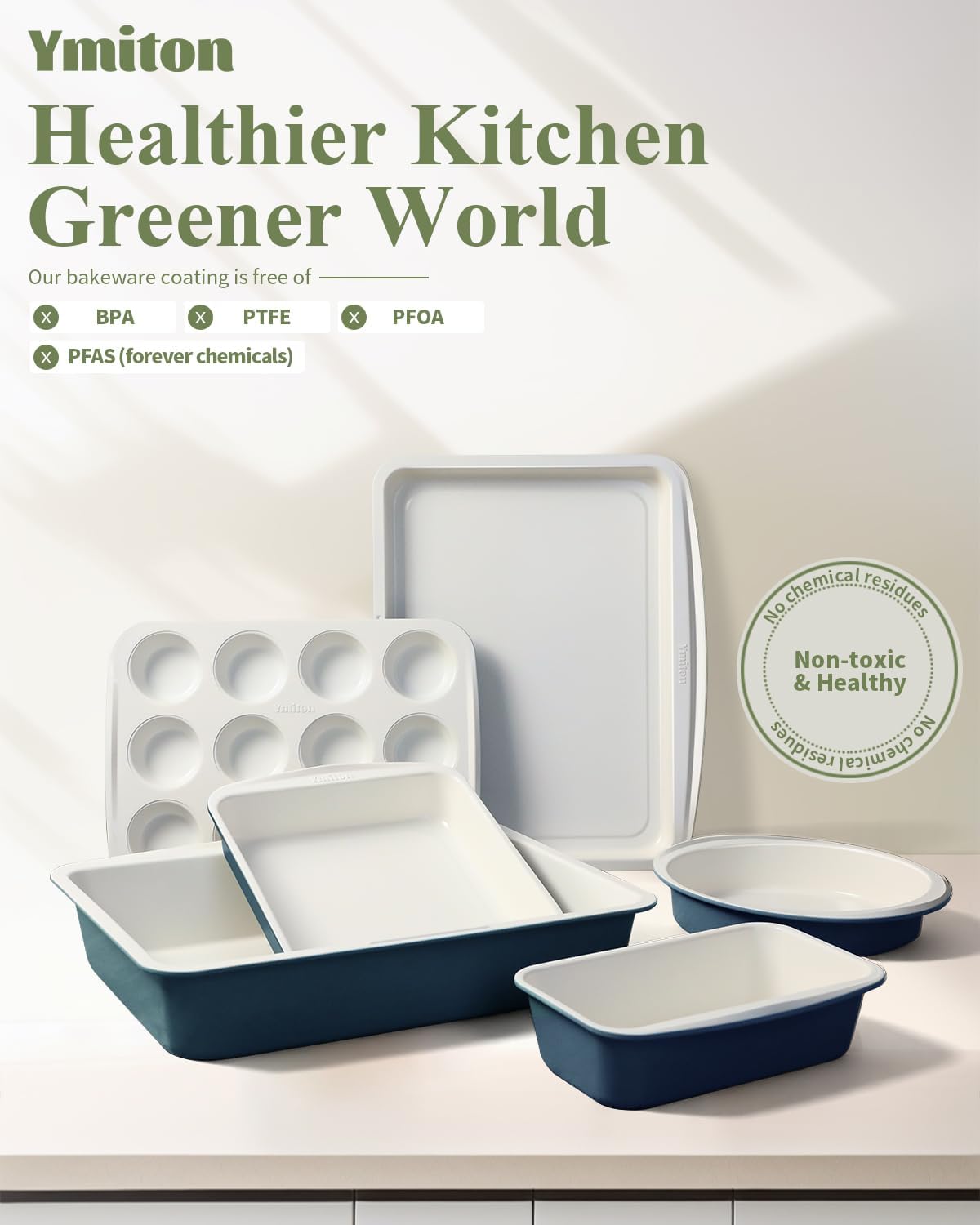 Skiennix Ceramic Nonstick Baking Pans Set - 30 PCS Stackable Bakeware, 550°F Oven Safe, Dishwasher Safe, Blue