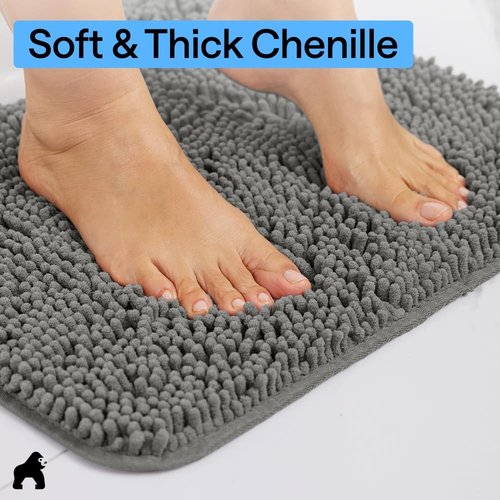 GORILLA GRIP Plush Chenille Bath Rug Mat - Soft, Absorbent & Machine Washable | Charcoal Oval Toilet Base