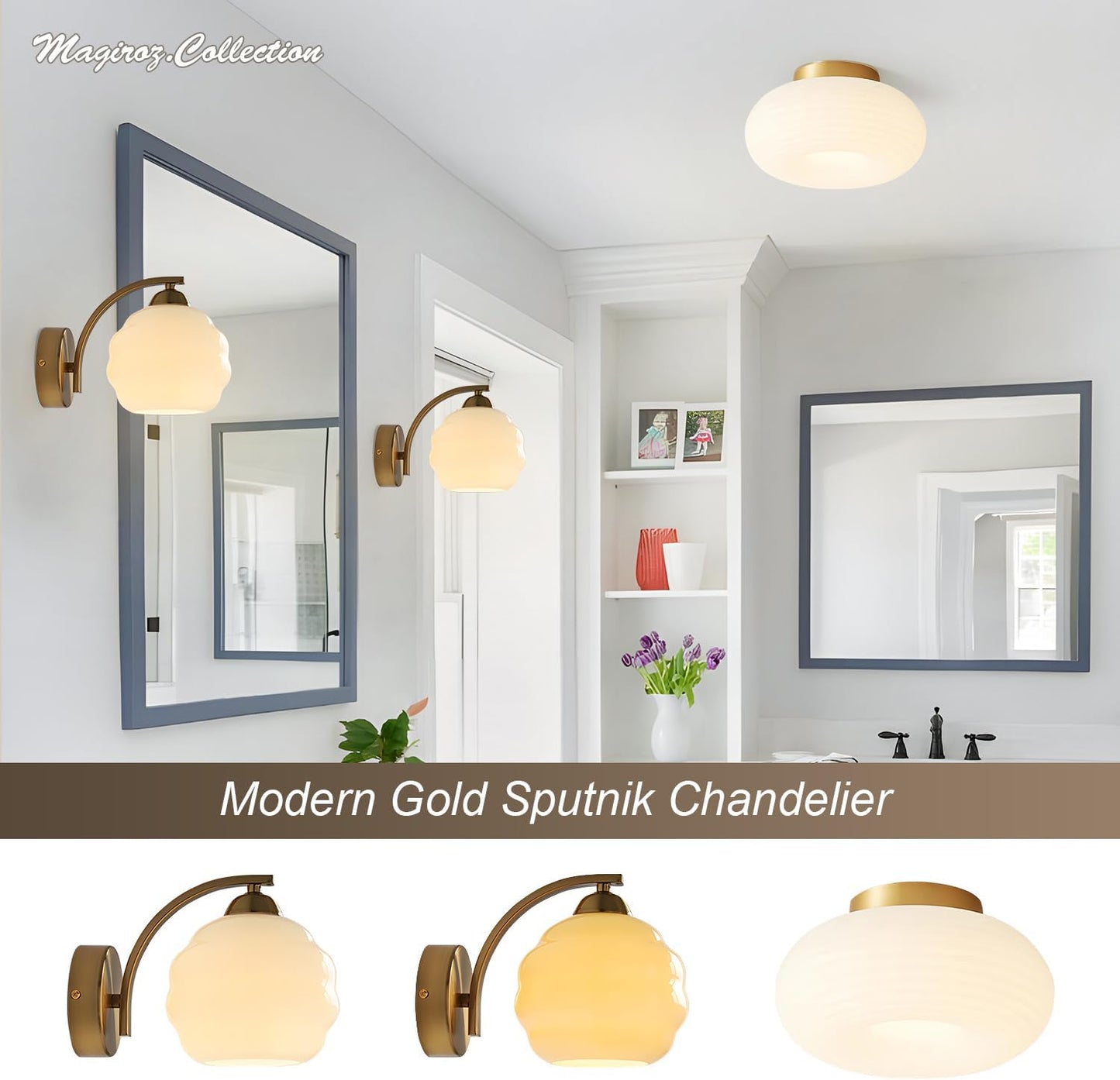 Gold Wall Sconce 1-Light Modern Wall Lighting Fixture Farmhouse Vanity Sconces Lights with Milk White Glass Shade Indoor Wall Sconce Lamp Wall Mount Light Fixture for Bedroom MWL02-1A