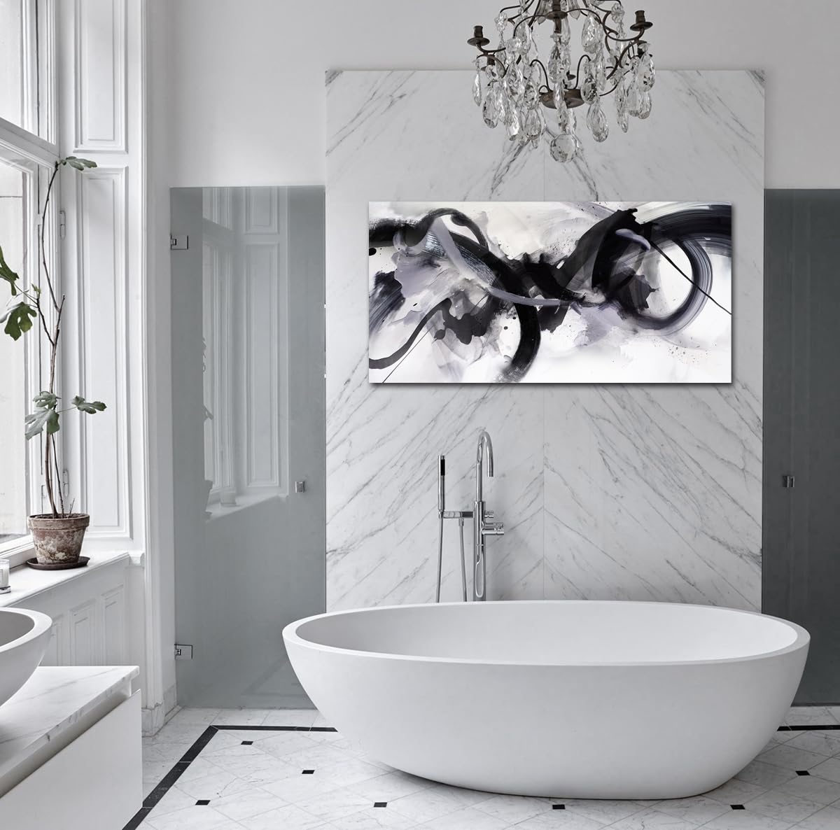 Black White Abstract Wall Art Canvas Geometric Lines Print Picture Large 20x40 Inch Contemporary Artwork Pinting for Bedroom, Dining Room, Office…