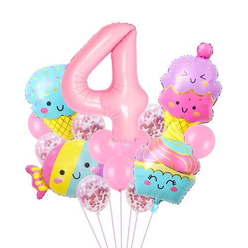 Ice Cream Balloons Number 4 Balloons 40 Inch, Ice Cream Birthday Party Decorations, 4 Balloon Number for Candy Birthday Party Decorations