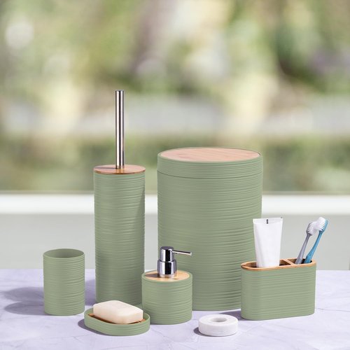 CERBIOR 6-Piece Bamboo Bathroom Accessories Set - Stylish Soap Dispenser, Toothbrush Holder & More | Sriral Green