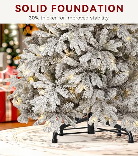 DWVO 7.5ft Pre-lit Snow Flocked Christmas Tree with Remote Control, 1687 Tips & 330 Lights