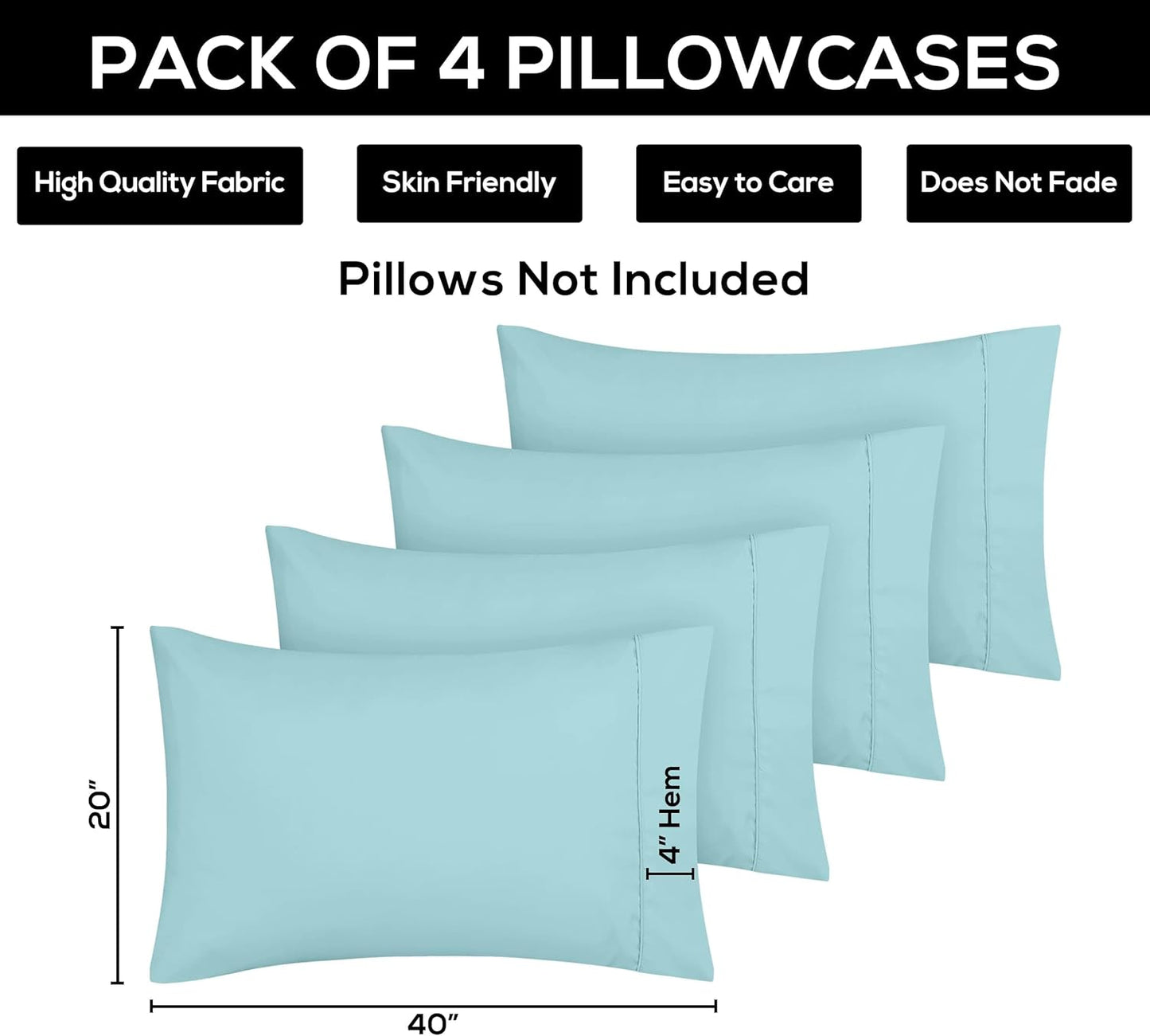 Utopia Bedding Standard Pillow Cases - 4 Pack - Soft Brushed Microfiber | Fade Resistant 20 x 26 Inches (Spa Blue)