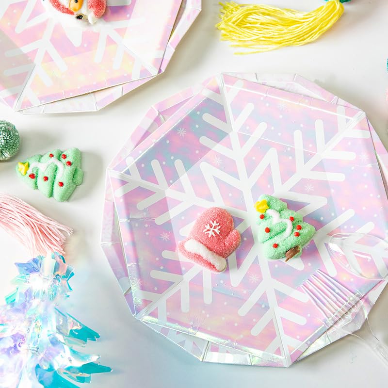 Snowflake Party Plates - Dodecagon 9in Iridescent Pink, 24ct (Snowflake) – Disposable Snow Theme Party Supplies