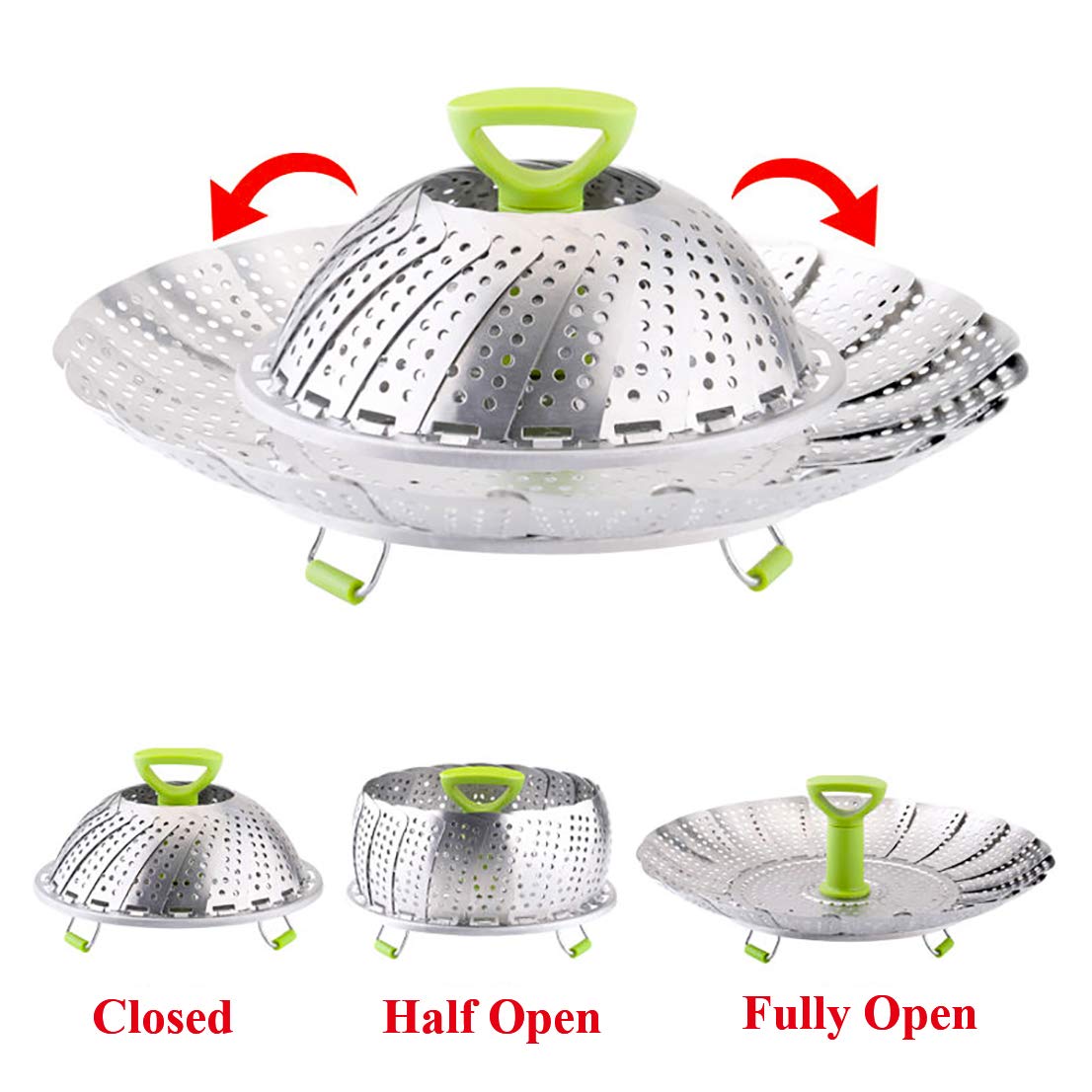 Vegetable Steamer Basket, Stainless Steel Folding Steamer Basket Insert for Veggie Fish Seafood Cooking, Expandable to Fit Various Size Pot (7.1" to 11" Triangle)