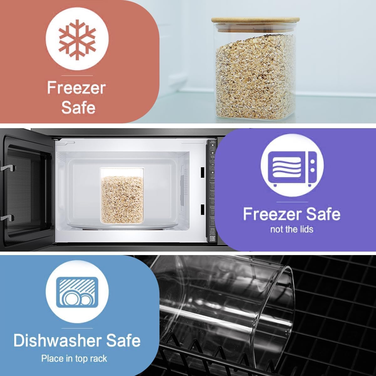 Square Glass Pantry Storage Containers by [Brand Name] - 5 Pack with Airtight Bamboo Lids & 132 Labels | Ideal for Pasta, Cereal, Coffee, Flour, Sugar