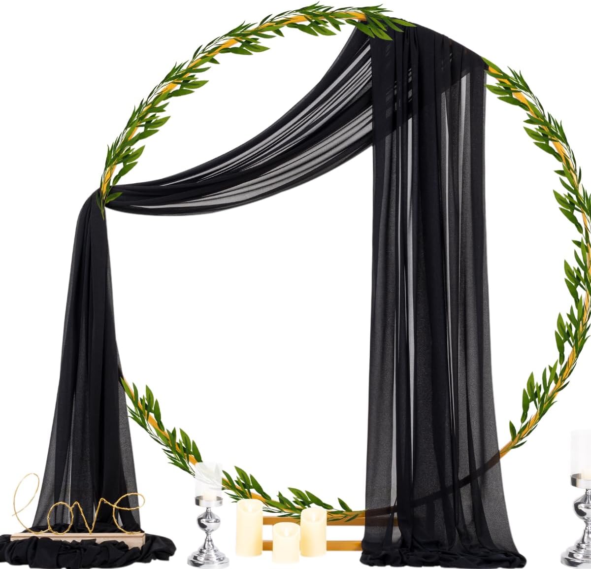 Socomi Black Sheer Gothic Wedding Draping Fabric - 29" x 20Ft Extra Long Curtain Panel for Bridal & Party Decor