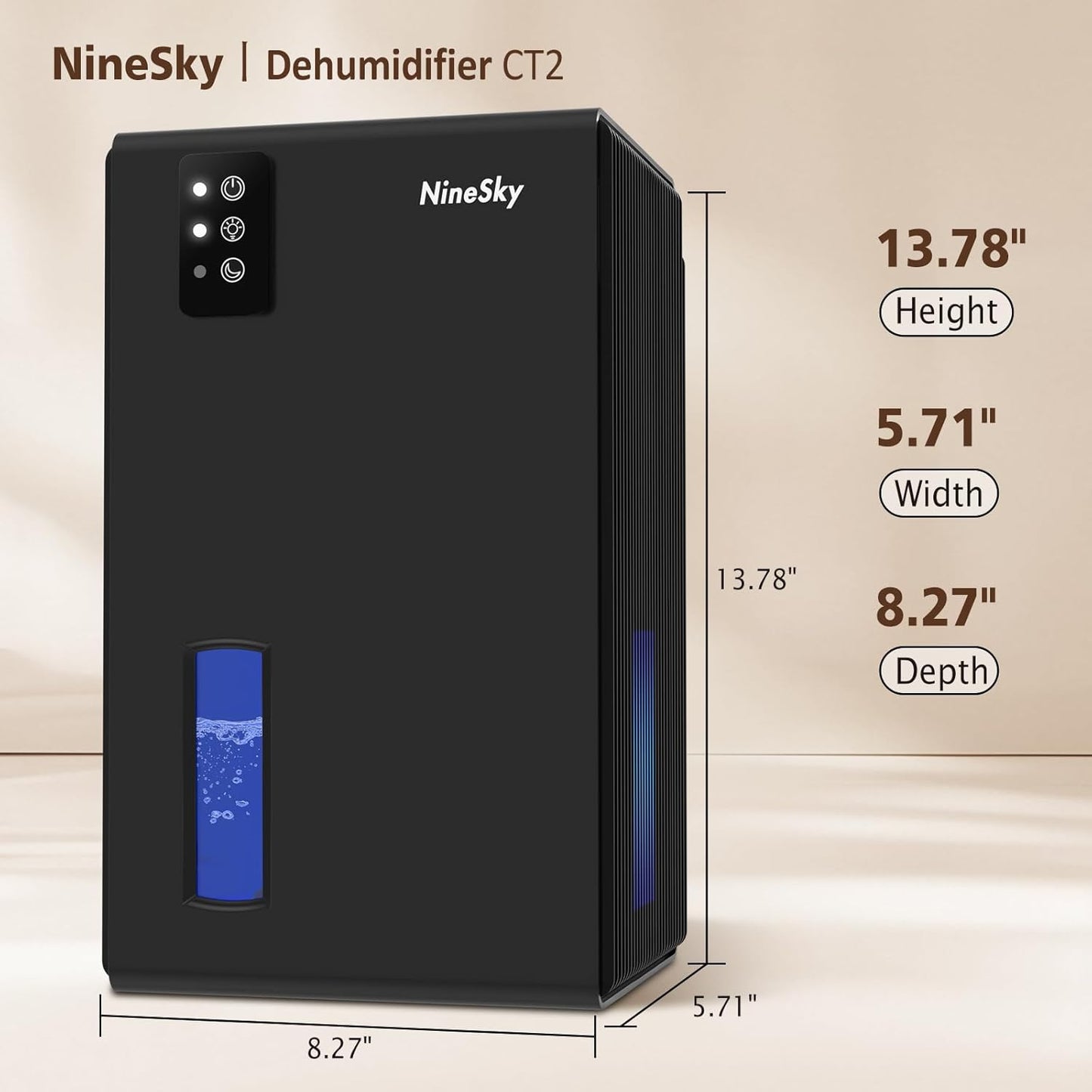 NineSky Dehumidifier - 1000 Sq.Ft. Capacity | Quiet Operation, 95Oz Tank & 7-Color Ambient Light (Black)