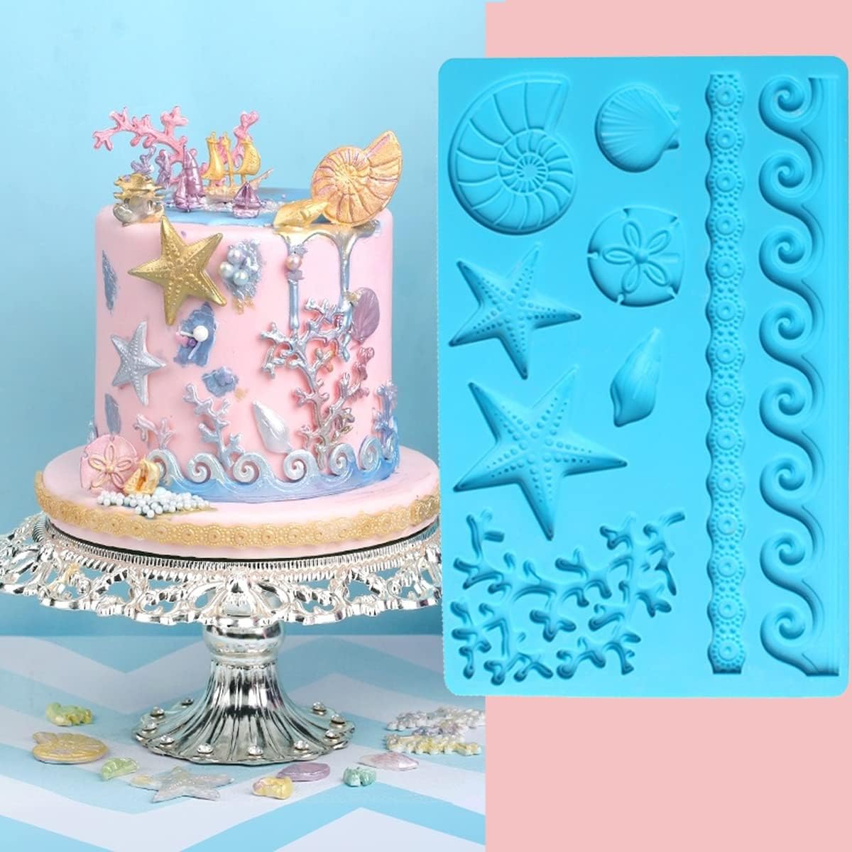 Silicone Sea Shell & Starfish Fondant Mold - Non-Stick Cake & Candy Decorating Tool
