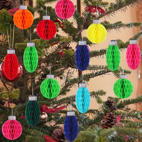Pajean 15Pcs Christmas Honeycomb Lights Decorations 3D Paper Bulbs & Balls