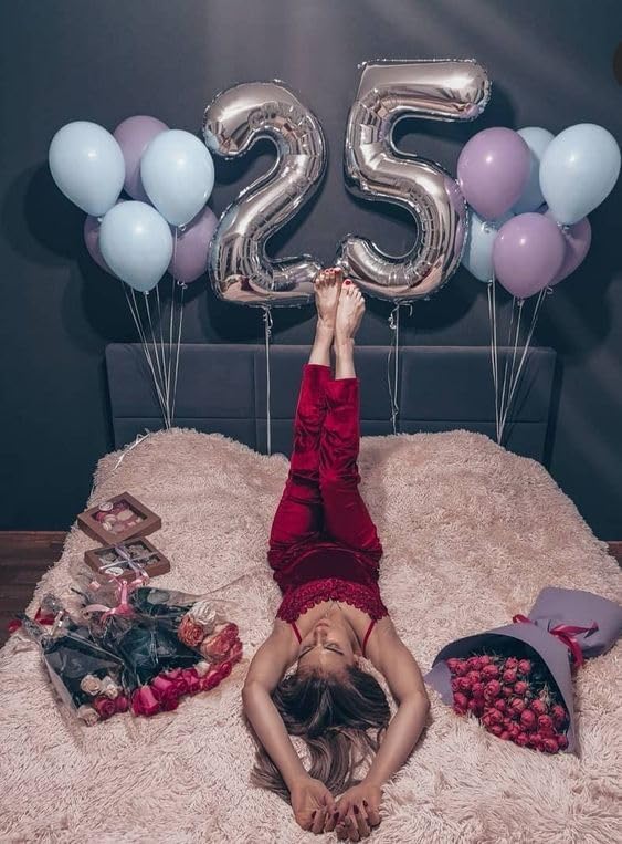 Silver Number 25 Balloon - 40 Inch 25th Birthday Decoration for Men & Women | Elegant Silver Party Supplies