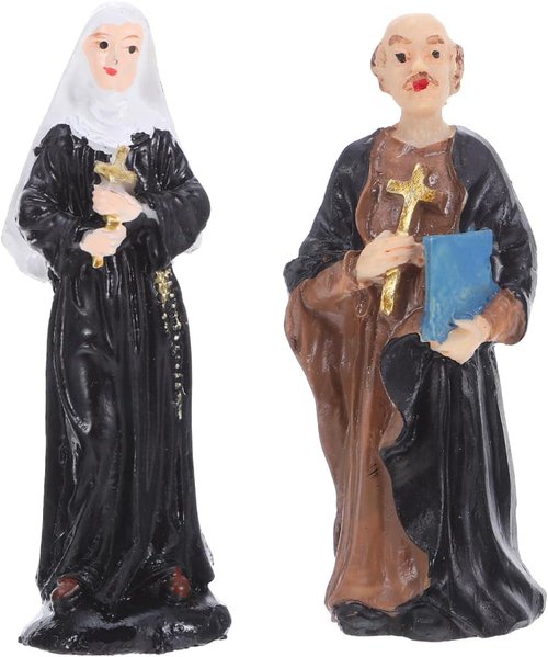 Alipis Resin Nun and Priest Miniature Sculptures - 2pcs Catholic Table Ornaments for Church Events