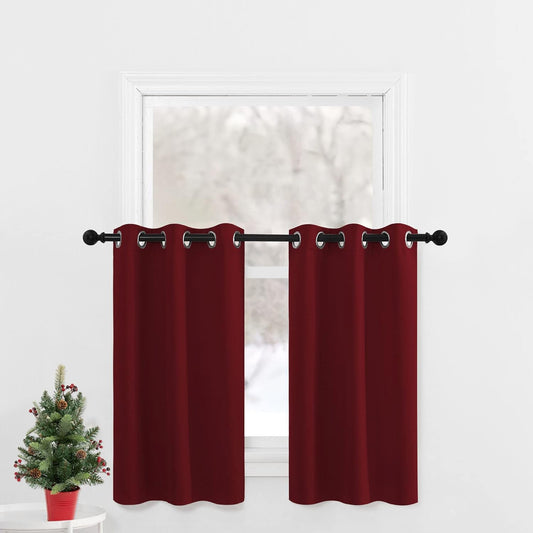 Thermal Insulated Blackout Kitchen Curtains for Small Windows - Burgundy Tiers (29x36 inches)