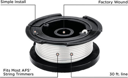 Black+Decker Trimmer Line Replacement Spool - Autofeed 30 ft, 0.065-Inch, 2-Pack (AF-100-2)