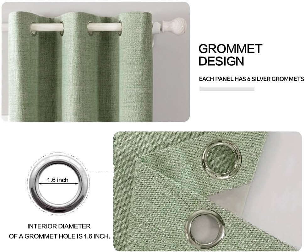 MIULEE Linen Blackout Curtains - 100% Room Darkening Thermal Insulated Grommet Panels | Sage Green, 42" x 63" (2 PCs)