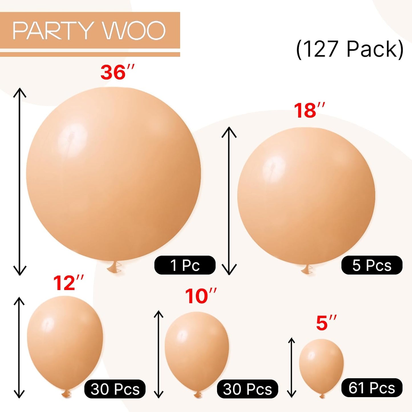PartyWoo Nude Balloon Arch Kit - 127pcs in Various Sizes for Jungle Safari & Baby Shower Decor | Apricot & Brown
