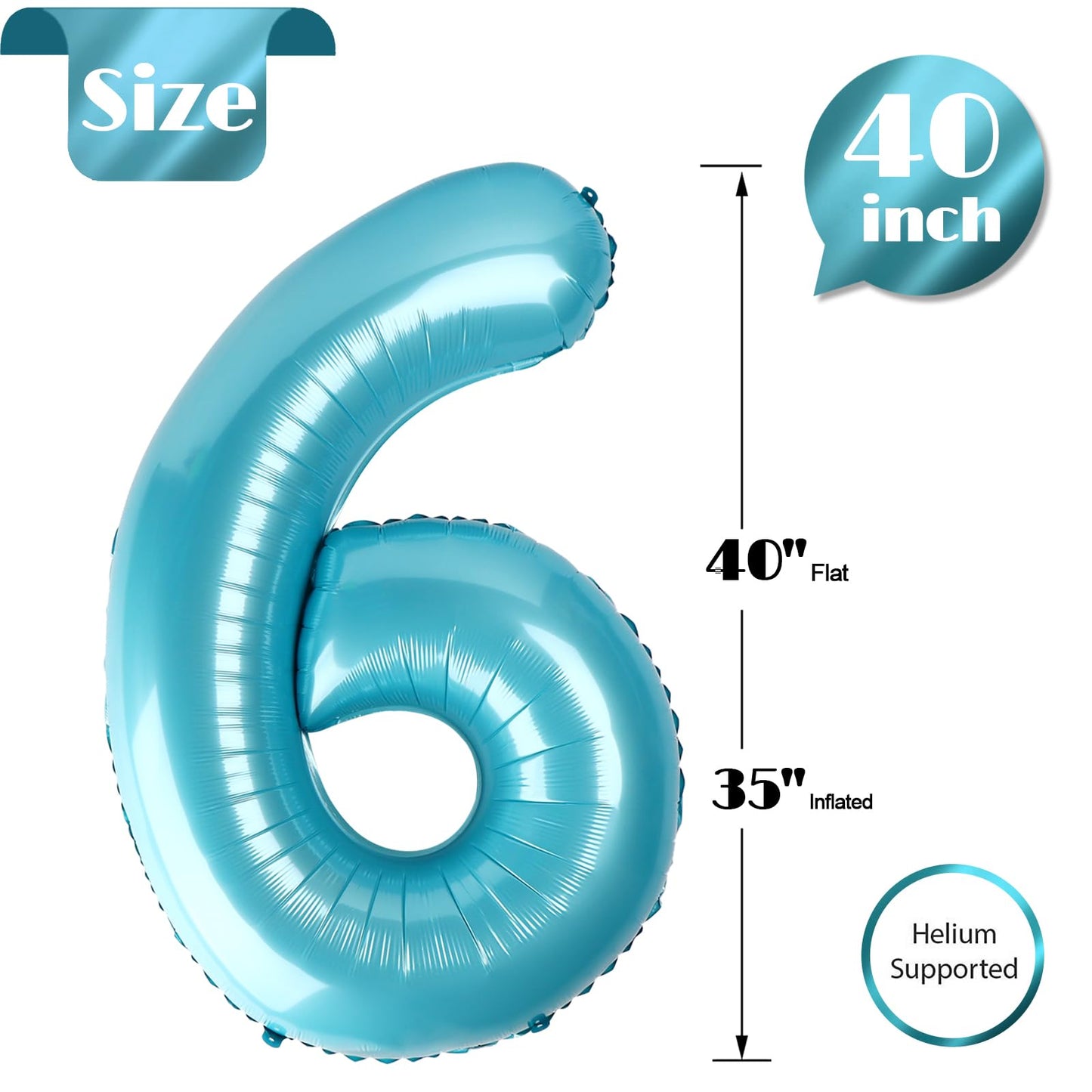 Pearlescent Blue 6 Balloon, Number Balloons 40 Inch, 6th Balloons for Birthday Decorations, Pearlescent Blue Party Supplies 6 Birthday Balloon, Number 6 Balloon