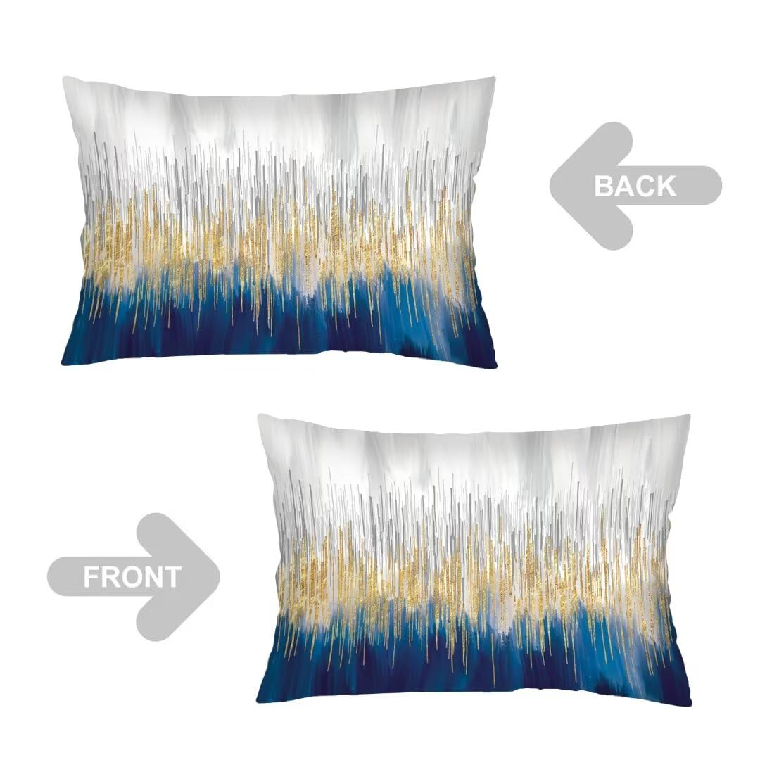 Blue Grey and Gold Art Painting Throw Pillow Cover Queen Size Set of 2,Abstract Lumbar Pillow Case Decorative Standard Pillow Cases with Zipper Modern Style Cushion Covers for Bed,Sofa,Couch,20"x30"