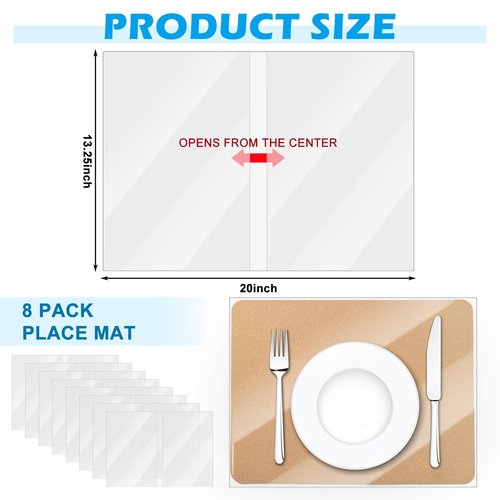 Gandeer 8 Pcs Clear Placemats 13 ¼" x 20" Placemat Protector Clear Plastic Pad for Kitchen Dinner Table Place Mats Covers Dining Waterproof, Wipeable