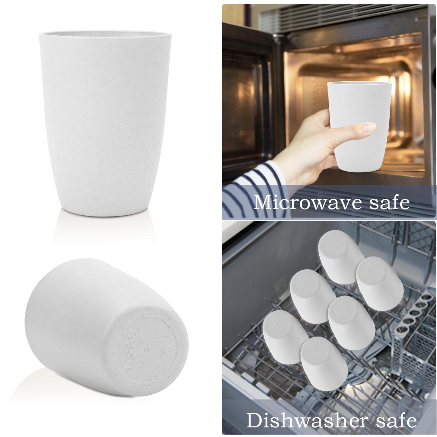 Wrova Wheat Straw Cups 6 Set of 6 Good Alternative to Plastic Reusable Cups 20 oz Unbreakable Drinking Cup Reusable Dishwasher Safe Water Plastic Glasses - White
