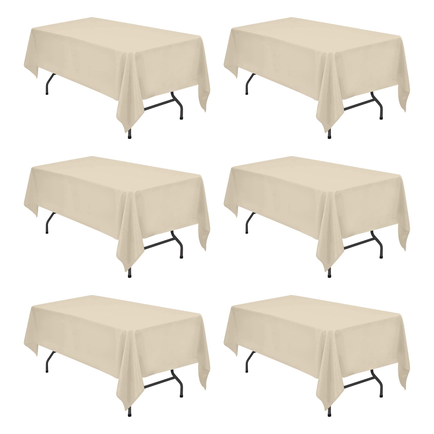 BRILLMAX 6 Pack Beige Tablecloths 60 x 102 Inch for 6ft Rectangle Tables - 150 GSM Polyester Fabric, 15" Standard Drop, Water, Stain & Wrinkle Resistant Cloth Cover for Wedding Banquet Dining Buffet