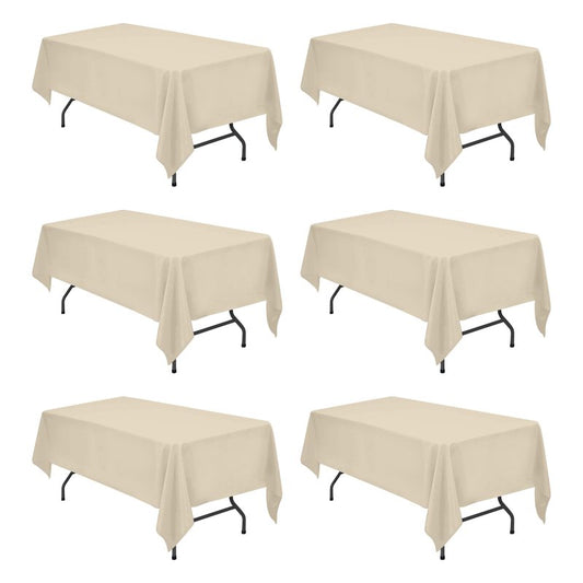 BRILLMAX 6 Pack Beige Tablecloths 60 x 102 Inch for 6ft Rectangle Tables - 150 GSM Polyester Fabric, 15" Standard Drop, Water, Stain & Wrinkle Resistant Cloth Cover for Wedding Banquet Dining Buffet