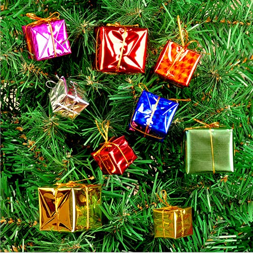 Mini Christmas Gift Box Ornaments Set - Shiny Foam & Gold Foil Decor, 24 Pieces