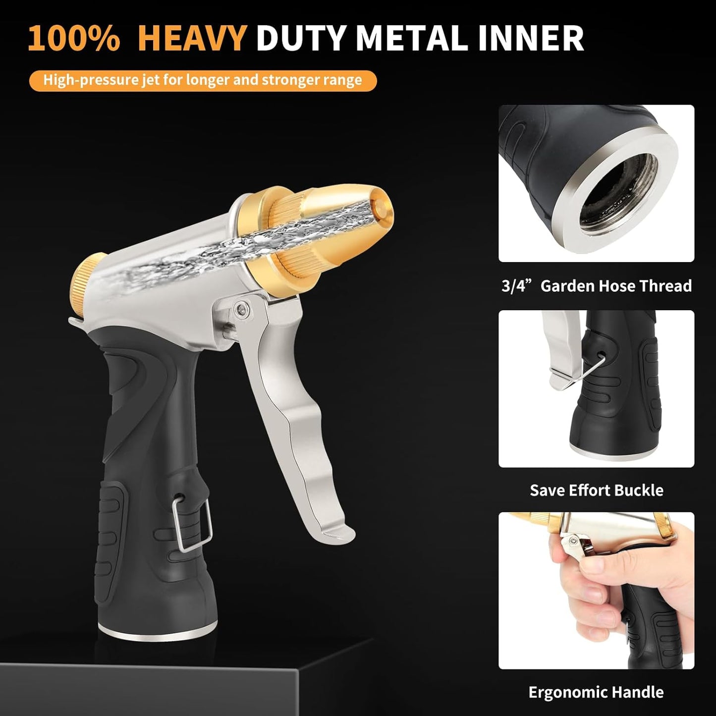 Skiennix Heavy Duty Metal Hose Nozzle - Adjustable Spray Patterns for Efficient Watering & Washing