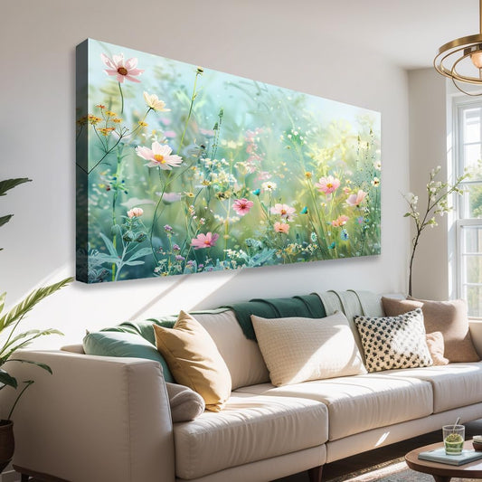 LKY ART Floral Wall Art Canvas Print Colorful Wildflowers Field Landscape Wall Decor for Living Room Bedroom Office Home Decor Artwork 40 x 20 inches Ready to Hang