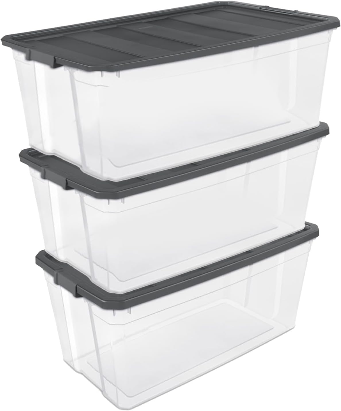 Sterilite 3-Pack Modular Stacker Boxes - Durable Clear Plastic Storage Bins with Latching Lids | 200 Quart for Closet, Bathroom, Office