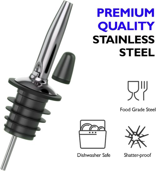 Eatex Bartender Kit - Classic 12-Pack Bottle Pourers with Rubber Dust Caps | Essential Bar Tools