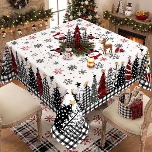 ZORKET White Square Christmas Tablecloth 60x60 Inch, Waterproof & Machine Washable Holiday Decor