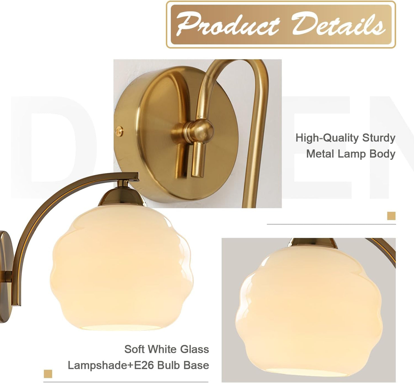 Gold Wall Sconce 1-Light Modern Wall Lighting Fixture Farmhouse Vanity Sconces Lights with Milk White Glass Shade Indoor Wall Sconce Lamp Wall Mount Light Fixture for Bedroom MWL02-1A