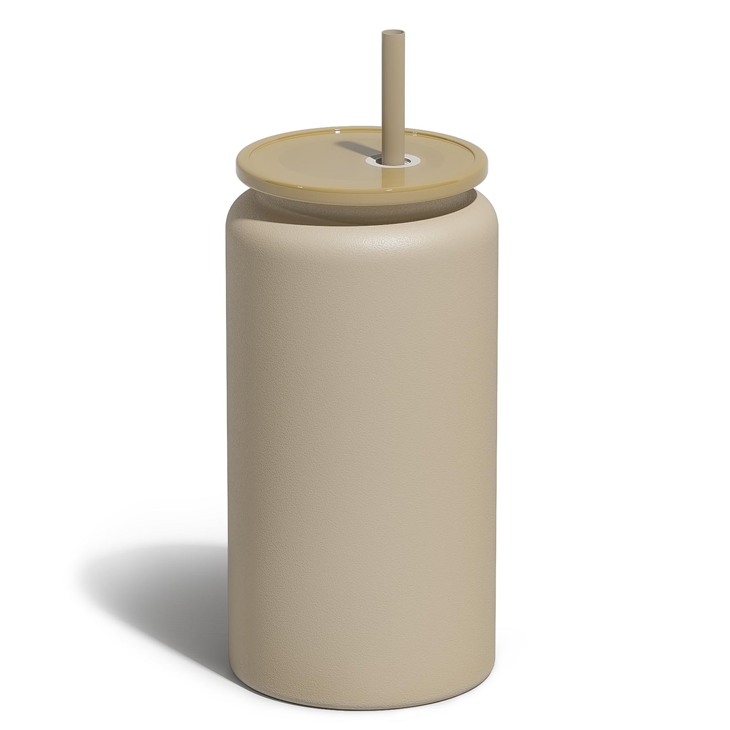 UIRZOTN Glass Cups With Lids and Straws, 16oz Stainless Steel Beer and Iced Coffee Cup, Smoothie Drinking Cup, Brown (Textured Matte Finish, Not Sublimatable)