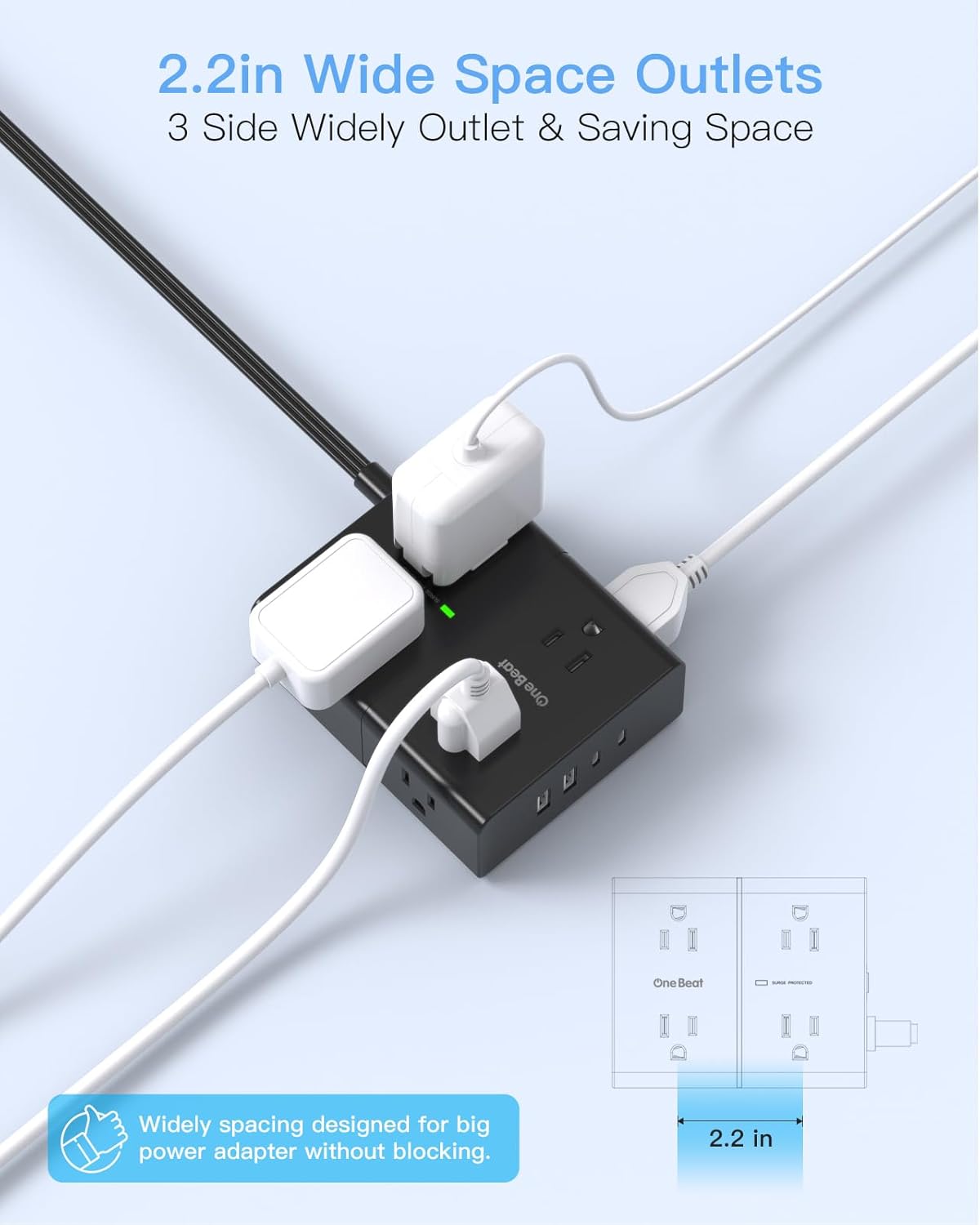 Skiennix 10Ft Extension Cord - 8 Outlet Power Strip with 4 USB Ports for Office & Dorm Essentials