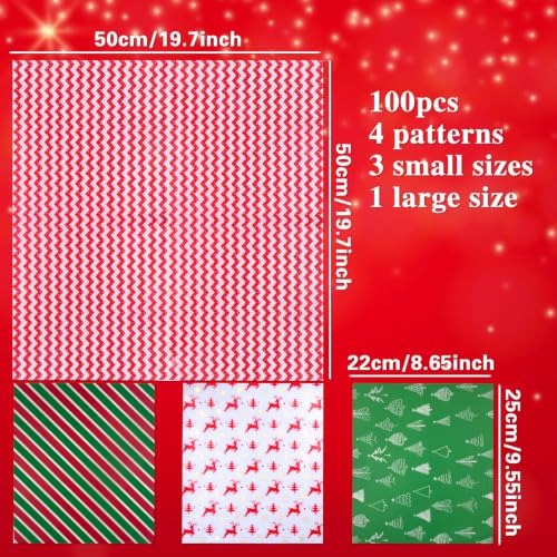 Christmas Wax Paper Sheets 100 Pack, Greaseproof Food Wraps for Baking & Cooking