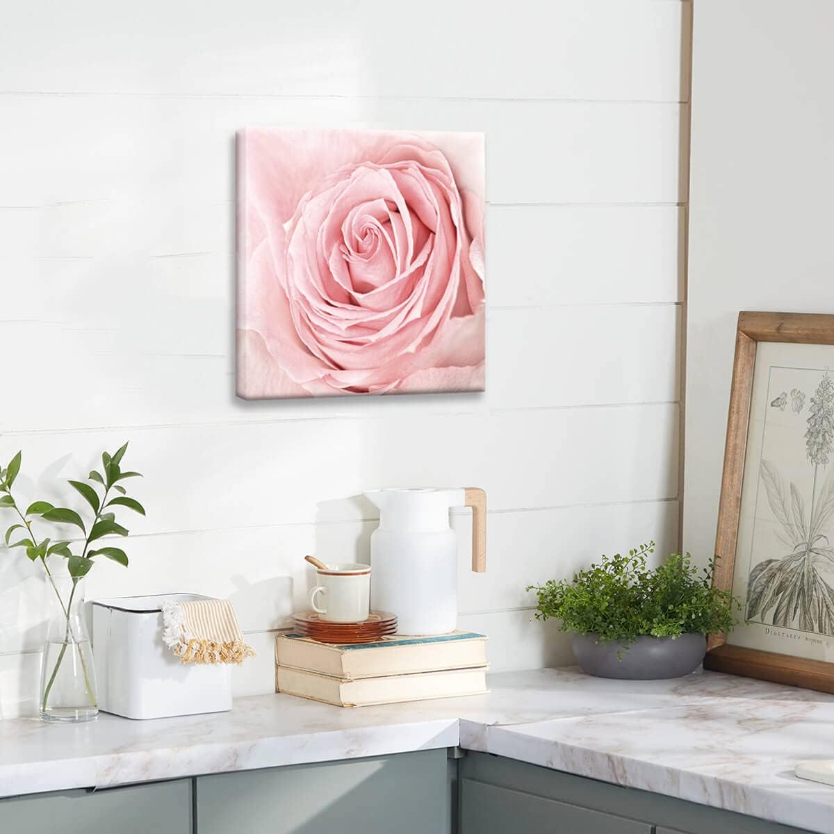 Blush Pink Rose Canvas Wall Art - 20x20 inches, Perfect for Bedroom or Bathroom, Aesthetic Pink Floral Wall Picture