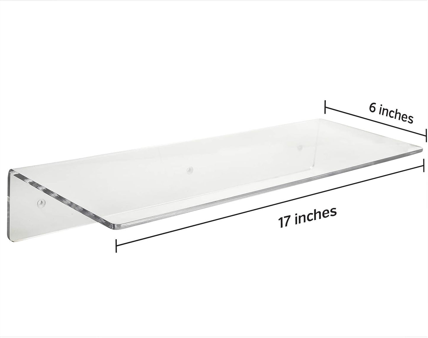 Skiennix Floating Wall Shelves - Clear Acrylic Bookshelf for Bathroom & Living Room | 17 x 6 Inches (2 Pack)